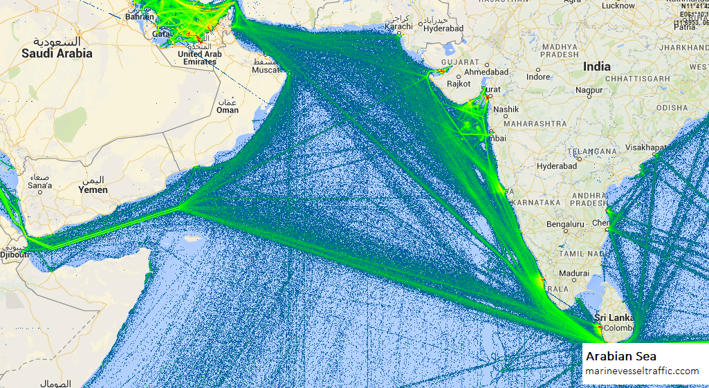 Live Marine Traffic, Density Map and Current Position of ships in ARABIAN SEA